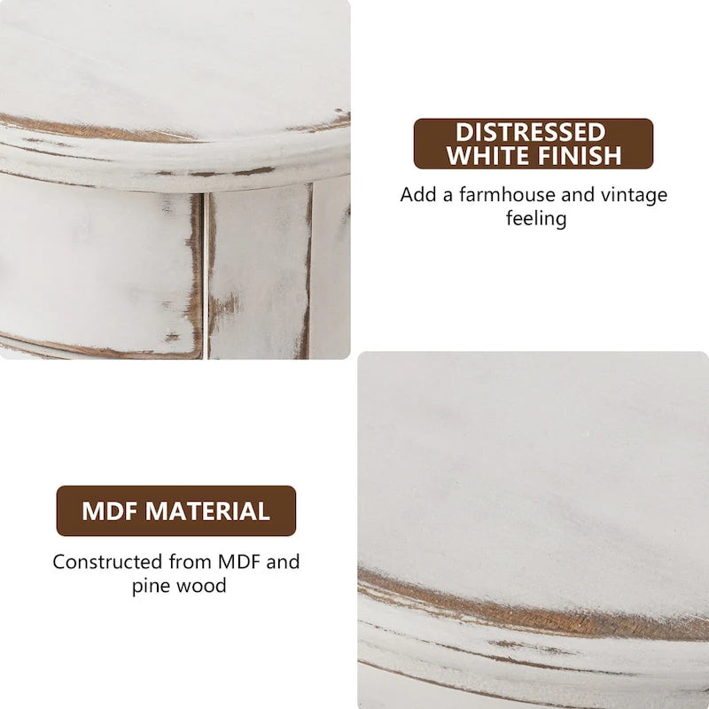 COSIEST White Distressed Round Tall Telephone Stand Table