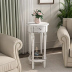 COSIEST White Distressed Round Tall Telephone Stand Table