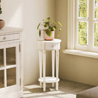 COSIEST White Distressed Round Tall Telephone Stand Table