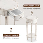 COSIEST White Distressed Round Tall Telephone Stand Table