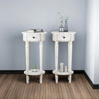 COSIEST White Distressed Round Tall Telephone Stand Table