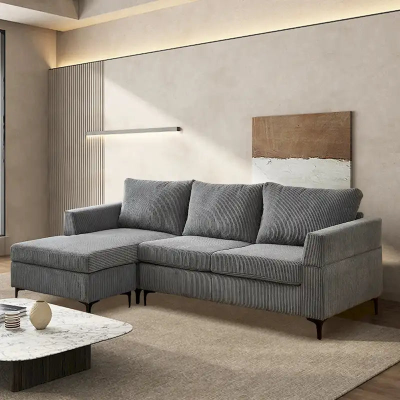 HOOOWOOO Living Room L-Shaped Polyester Fabric Reversible Chaise Sofa