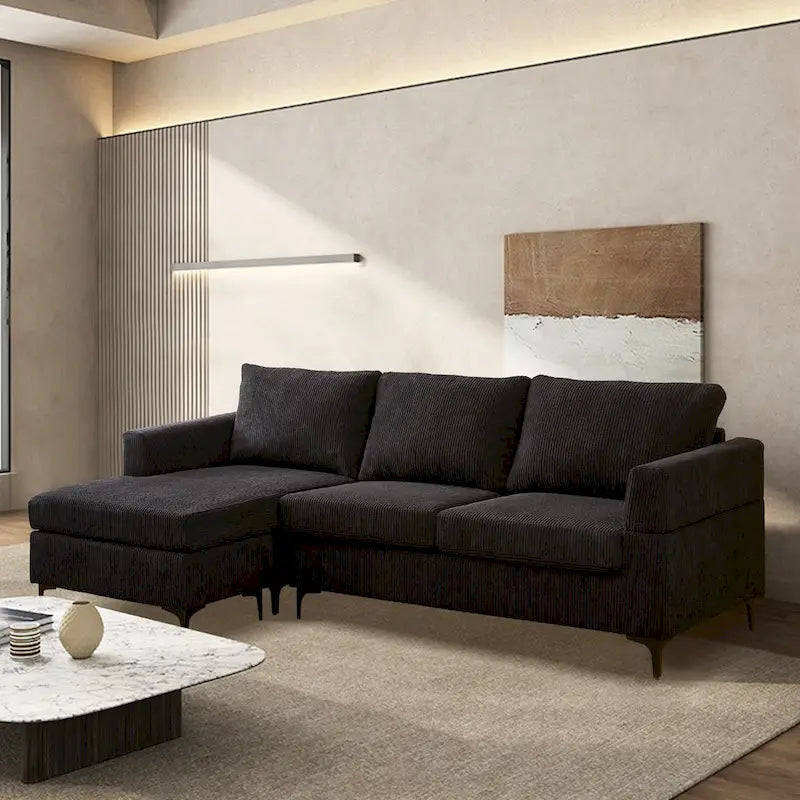 HOOOWOOO Living Room L-Shaped Polyester Fabric Reversible Chaise Sofa