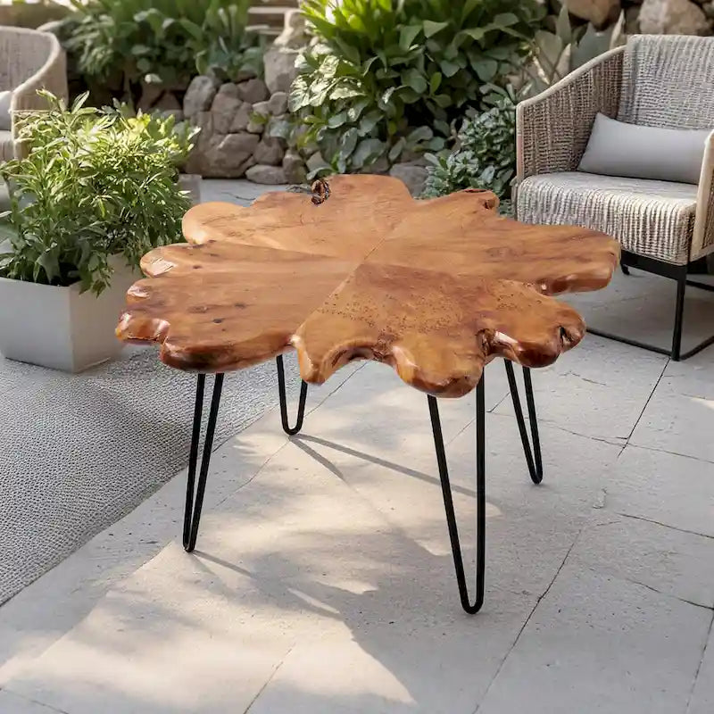Greenage Live Edge Wood Coffee Table 4 Panels Table with Hairpin Legs