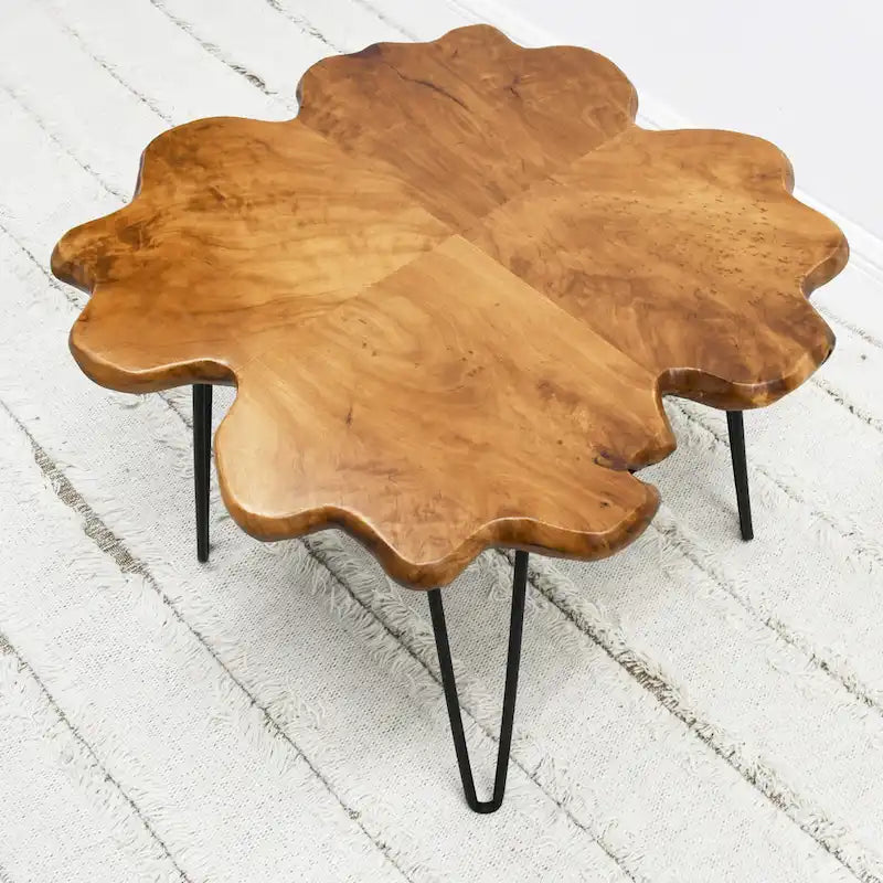 Greenage Live Edge Wood Coffee Table 4 Panels Table with Hairpin Legs