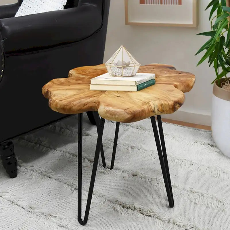 Greenage Live Edge Wood Coffee Table 4 Panels Table with Hairpin Legs
