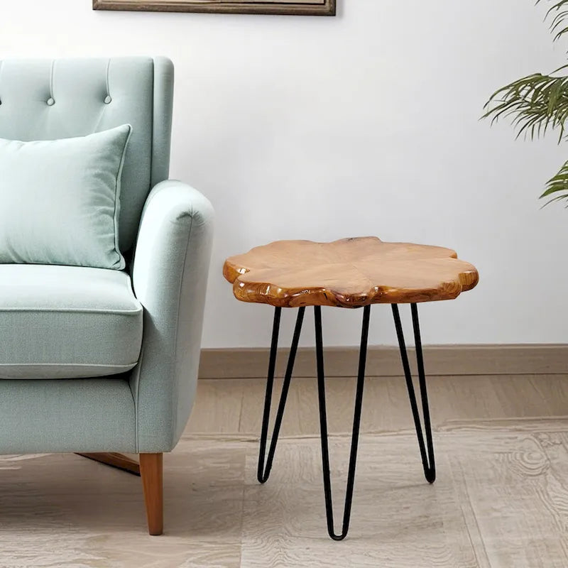 Greenage Live Edge Wood Coffee Table 4 Panels Table with Hairpin Legs