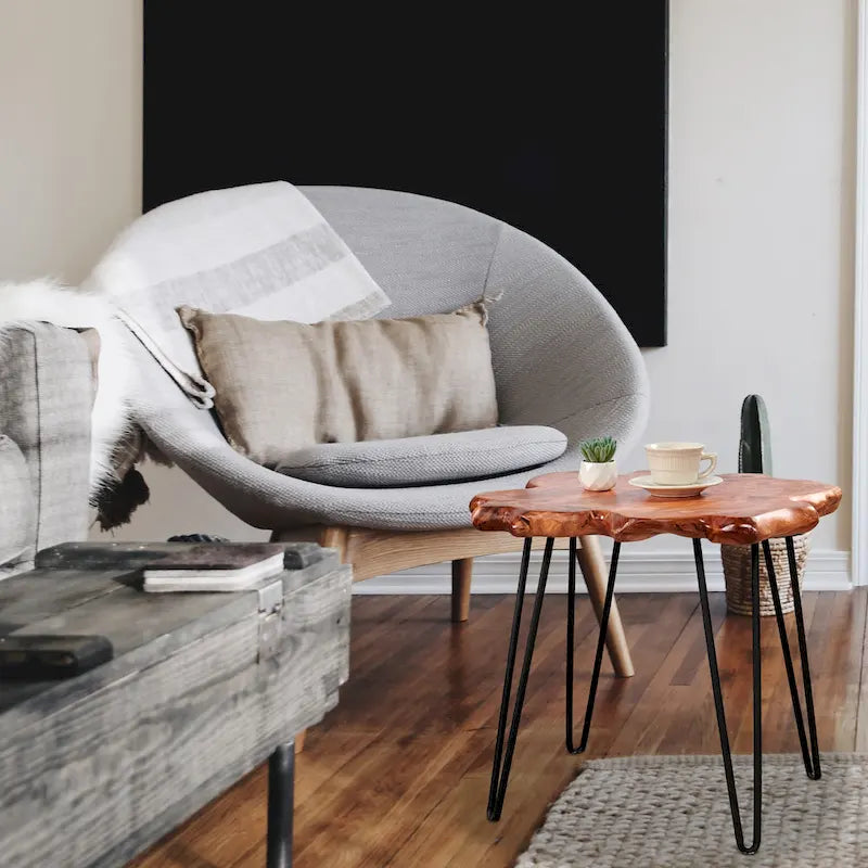 Greenage Live Edge Wood Coffee Table 4 Panels Table with Hairpin Legs