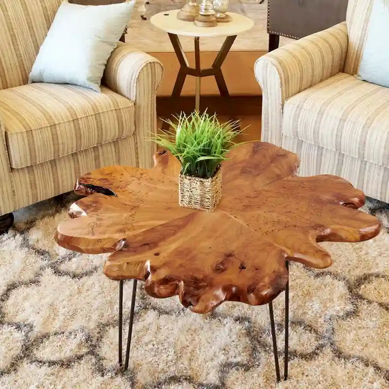 Greenage Live Edge Wood Coffee Table 4 Panels Table with Hairpin Legs