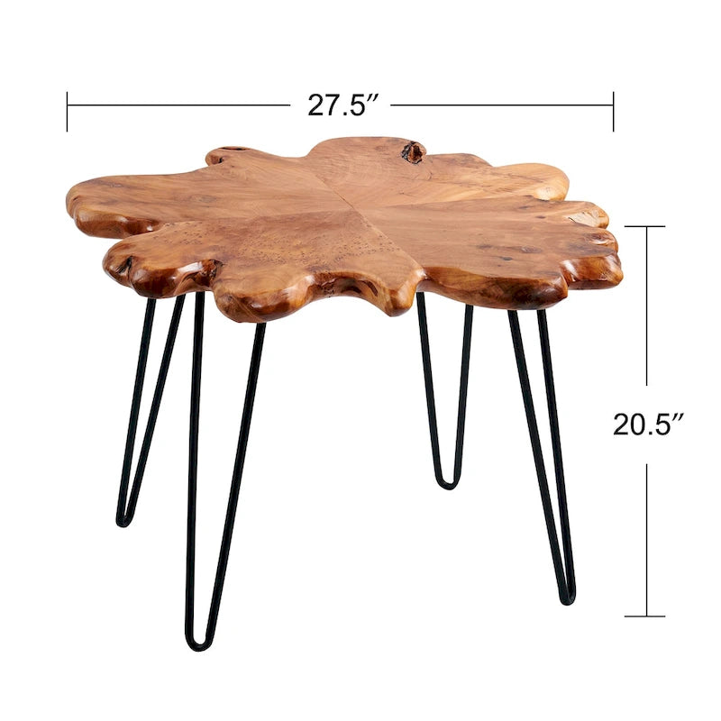 Greenage Live Edge Wood Coffee Table 4 Panels Table with Hairpin Legs