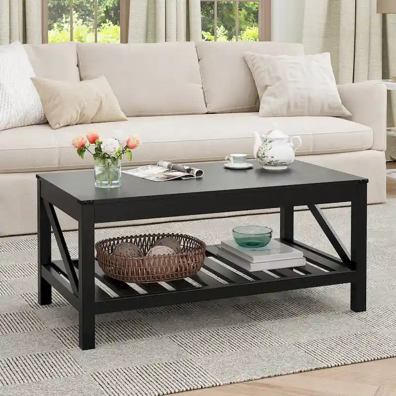 Crestlive Living Room Coffee Table with Storage Shelf, Sofa Center Table - 40.16 W x 22.05 D x 18.11 H