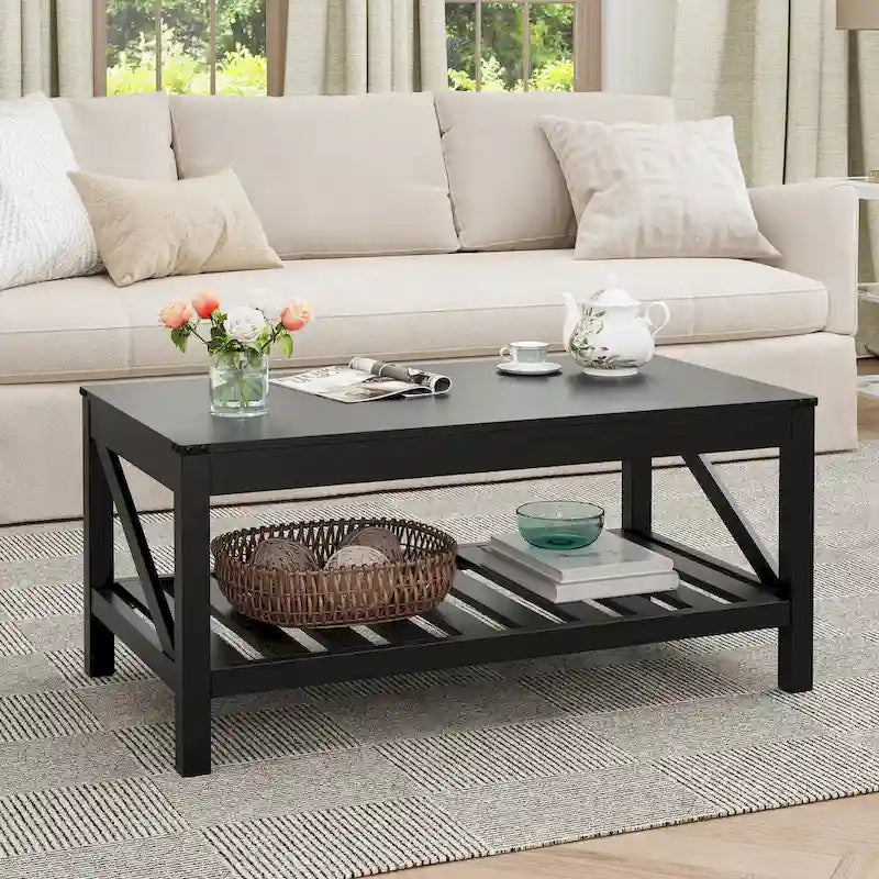 Crestlive Living Room Coffee Table with Storage Shelf, Sofa Center Table - 40.16 W x 22.05 D x 18.11 H