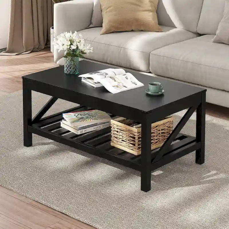 Crestlive Living Room Coffee Table with Storage Shelf, Sofa Center Table - 40.16 W x 22.05 D x 18.11 H