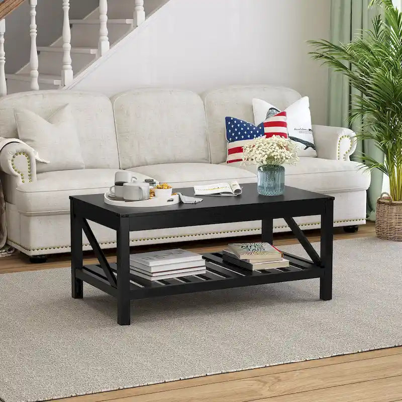 Crestlive Living Room Coffee Table with Storage Shelf, Sofa Center Table - 40.16 W x 22.05 D x 18.11 H