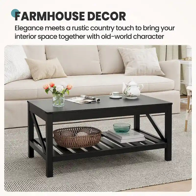 Crestlive Living Room Coffee Table with Storage Shelf, Sofa Center Table - 40.16 W x 22.05 D x 18.11 H