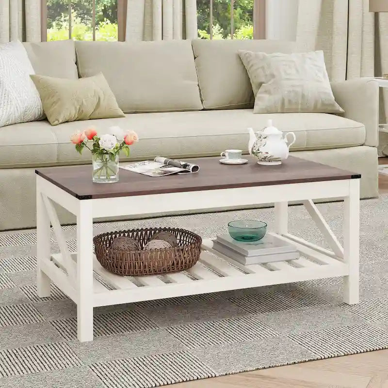 Crestlive Living Room Coffee Table with Storage Shelf, Sofa Center Table - 40.16 W x 22.05 D x 18.11 H