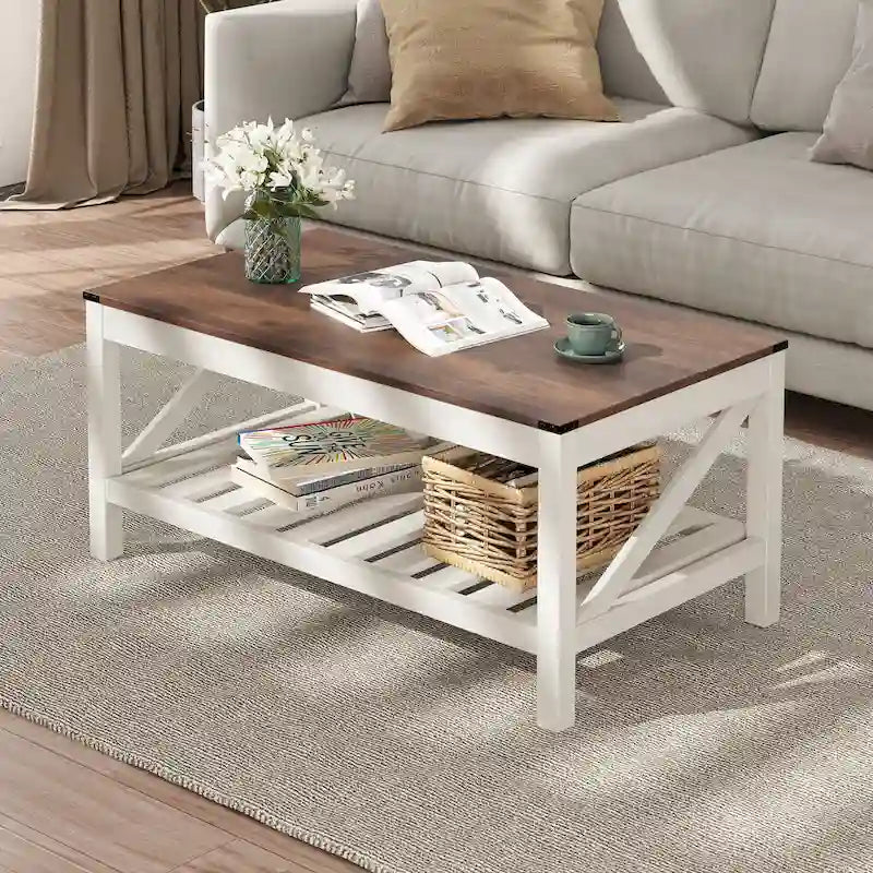 Crestlive Living Room Coffee Table with Storage Shelf, Sofa Center Table - 40.16 W x 22.05 D x 18.11 H