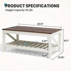 Crestlive Living Room Coffee Table with Storage Shelf, Sofa Center Table - 40.16 W x 22.05 D x 18.11 H