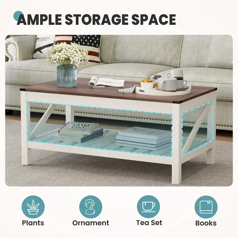 Crestlive Living Room Coffee Table with Storage Shelf, Sofa Center Table - 40.16 W x 22.05 D x 18.11 H