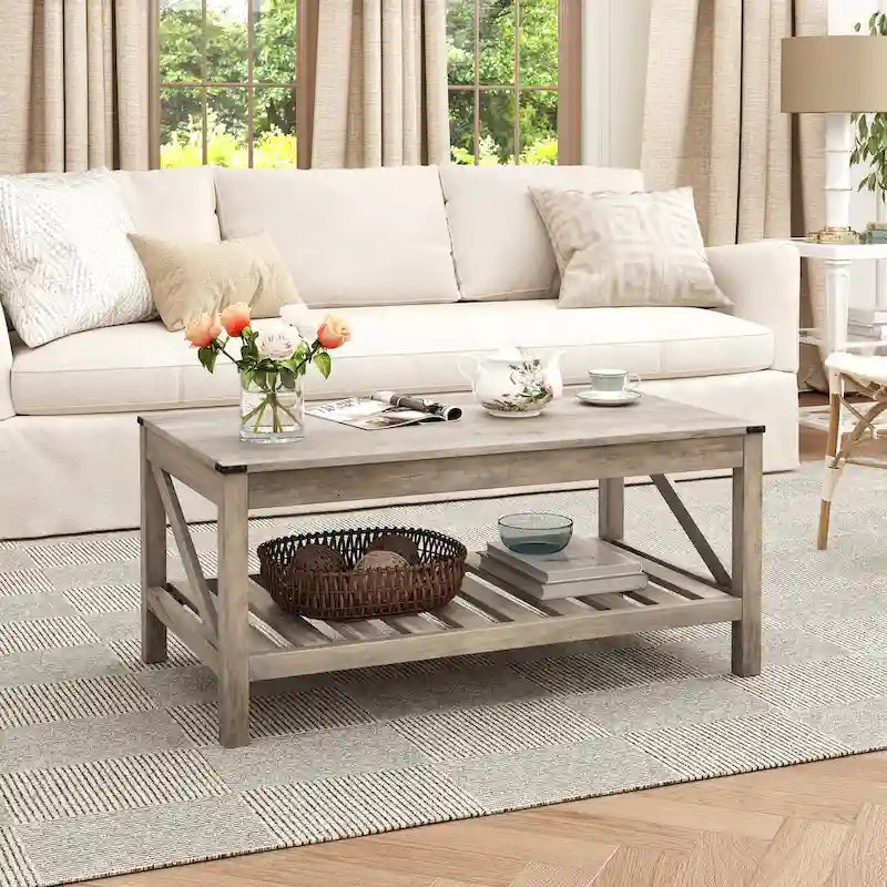 Crestlive Living Room Coffee Table with Storage Shelf, Sofa Center Table - 40.16 W x 22.05 D x 18.11 H