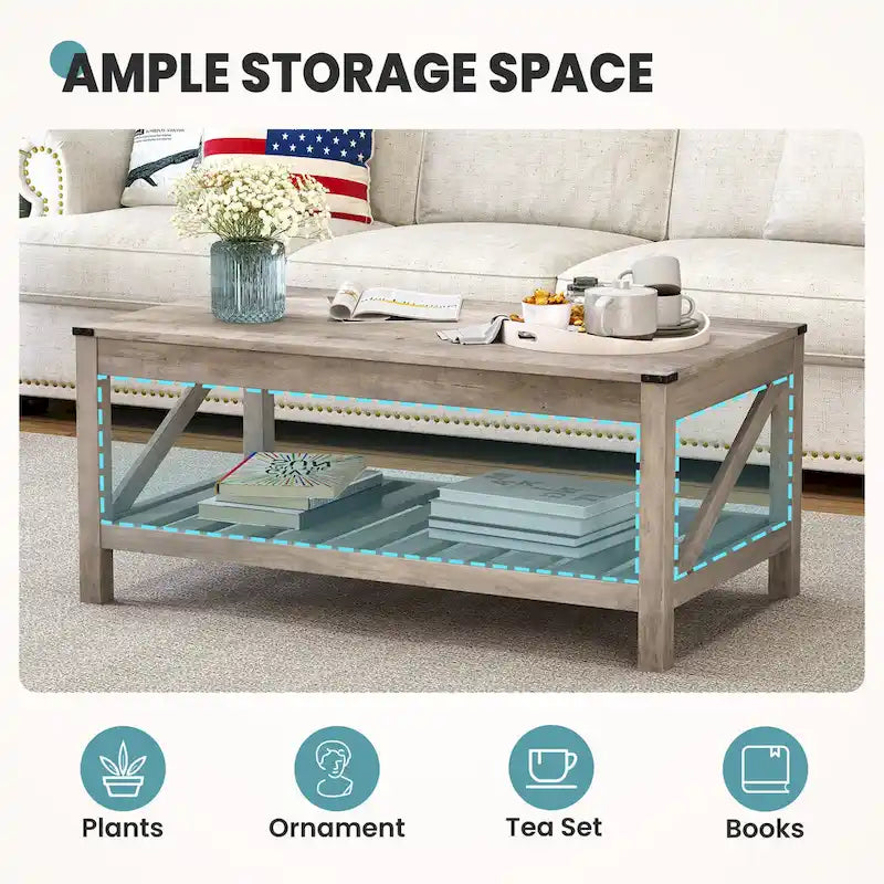 Crestlive Living Room Coffee Table with Storage Shelf, Sofa Center Table - 40.16 W x 22.05 D x 18.11 H