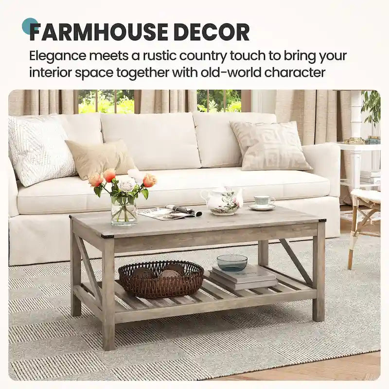 Crestlive Living Room Coffee Table with Storage Shelf, Sofa Center Table - 40.16 W x 22.05 D x 18.11 H