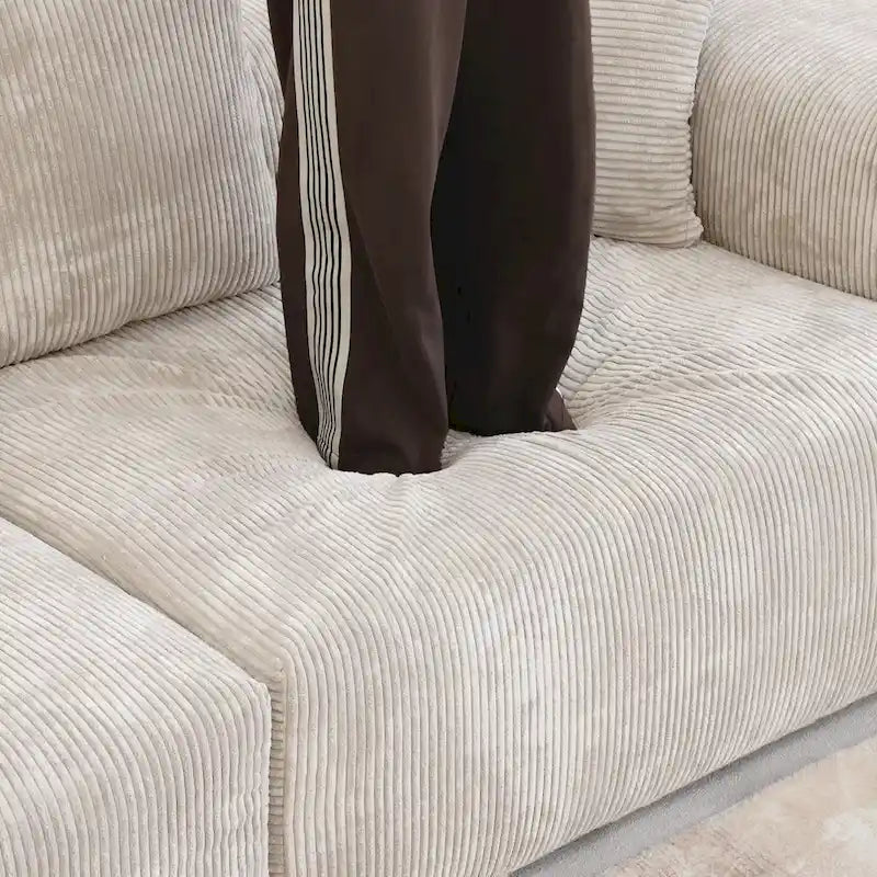 141.73  Corduroy Large Reversible Modular Sectional Sofa L-Shape Couch with Otoman and Pillow