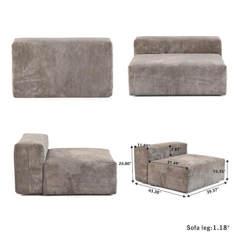 141.73  Corduroy Large Reversible Modular Sectional Sofa L-Shape Couch with Otoman and Pillow