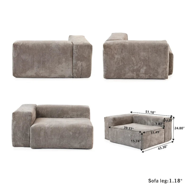 141.73  Corduroy Large Reversible Modular Sectional Sofa L-Shape Couch with Otoman and Pillow