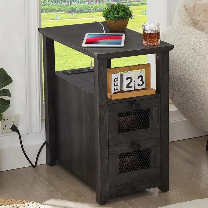 End Table with Charging Station - 13.78D x 23.6W x 24.8H