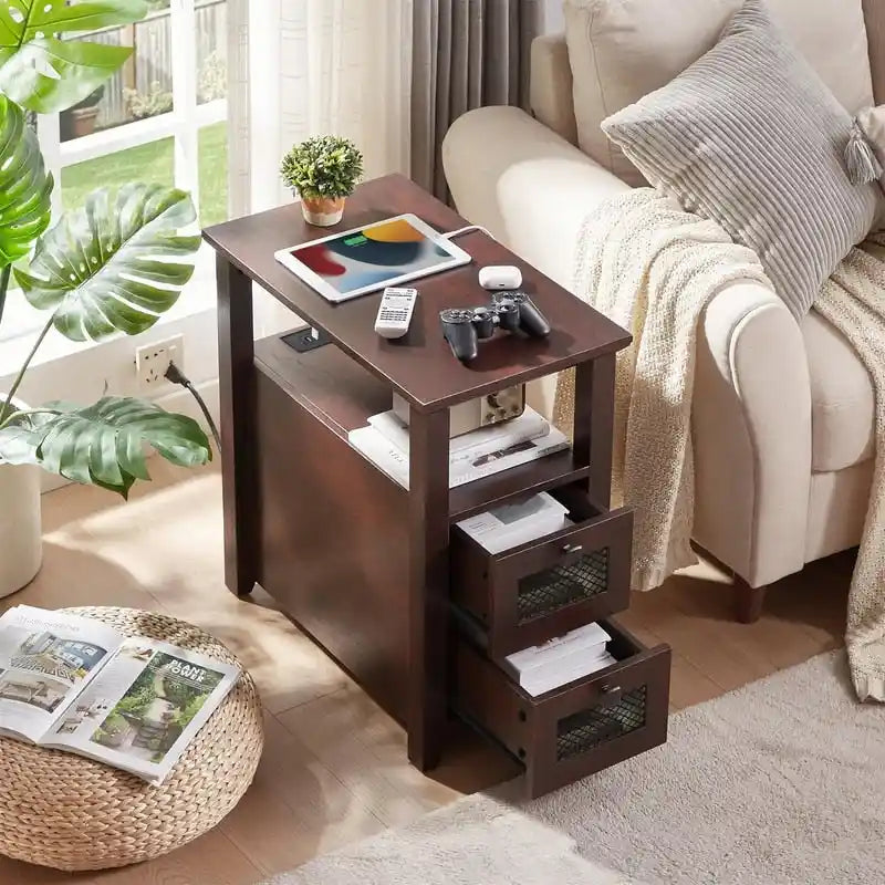 End Table with Charging Station - 13.78D x 23.6W x 24.8H