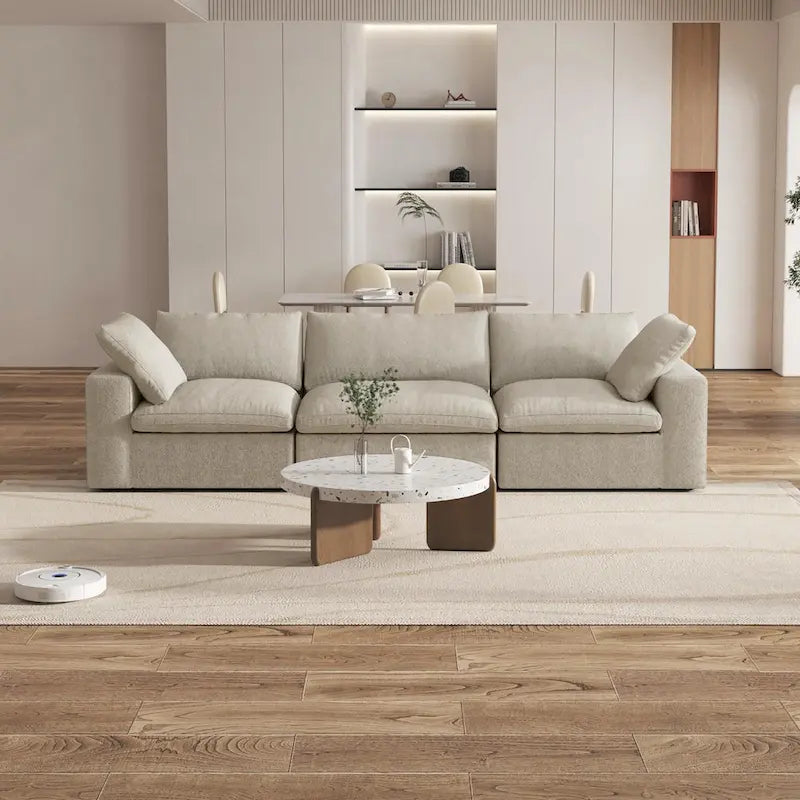 120 inch Contemporary Soft Commix Down Filled Cushions 3-Piece Sectional Sofa