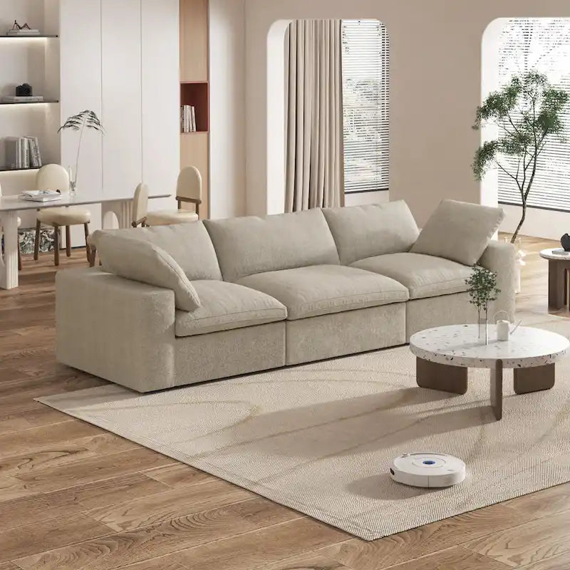 120 inch Contemporary Soft Commix Down Filled Cushions 3-Piece Sectional Sofa