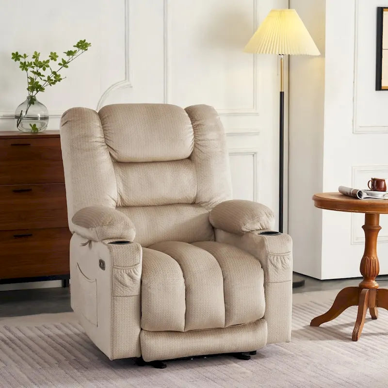 MCombo Electric Power Recliner Chair with Heat and Massage, Fabric 6079/PR670