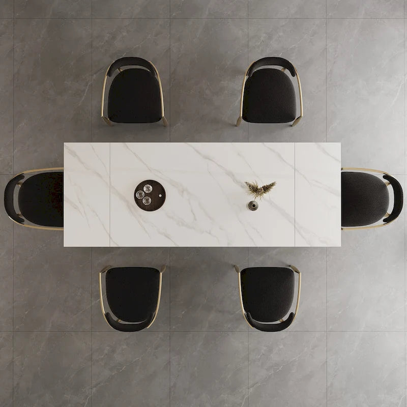 7 - Piece Extendable Sintered Stone Dining Table Dining Set With 6 Fabric Chairs