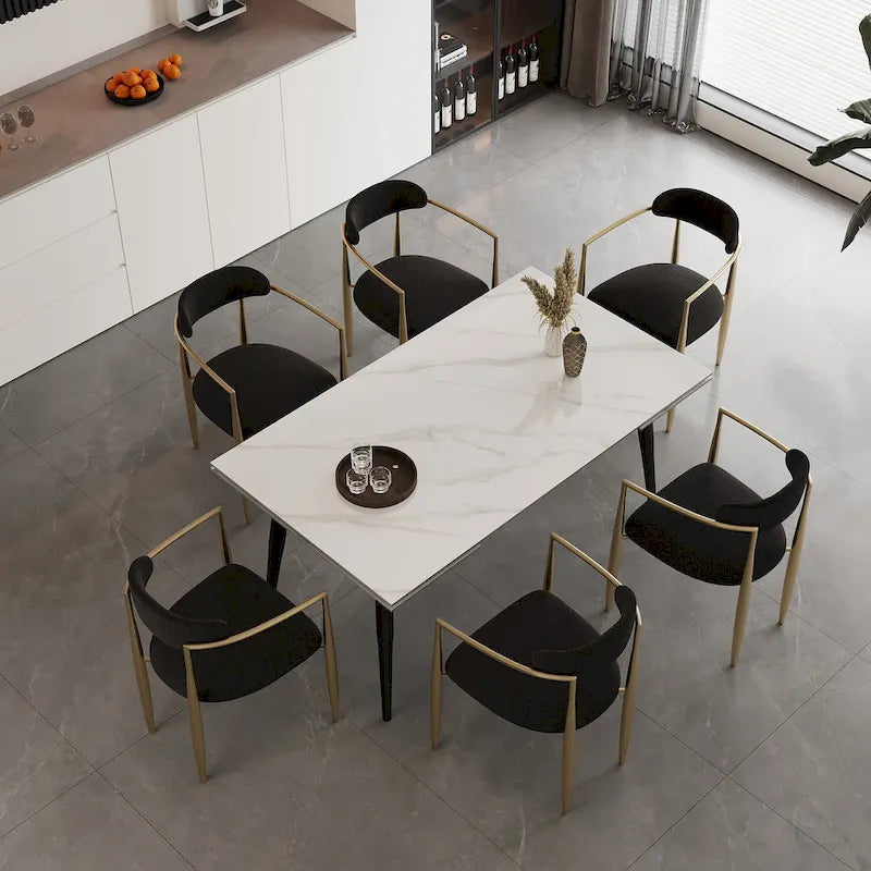 7 - Piece Extendable Sintered Stone Dining Table Dining Set With 6 Fabric Chairs