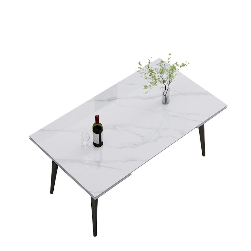 7 - Piece Extendable Sintered Stone Dining Table Dining Set With 6 Fabric Chairs