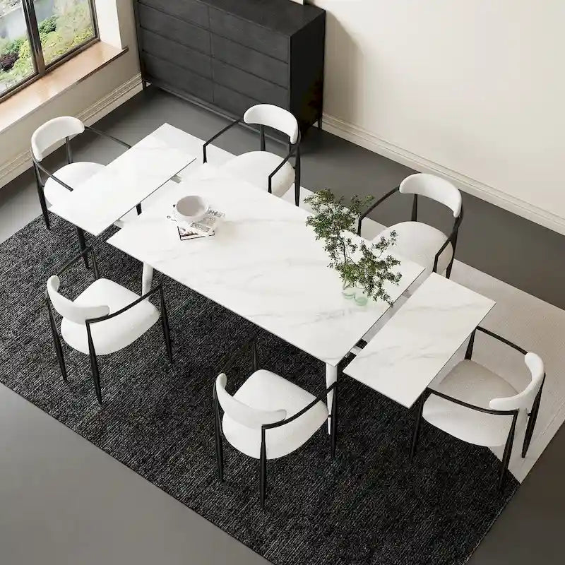 7 - Piece Extendable Sintered Stone Dining Table Dining Set With 6 Fabric Chairs