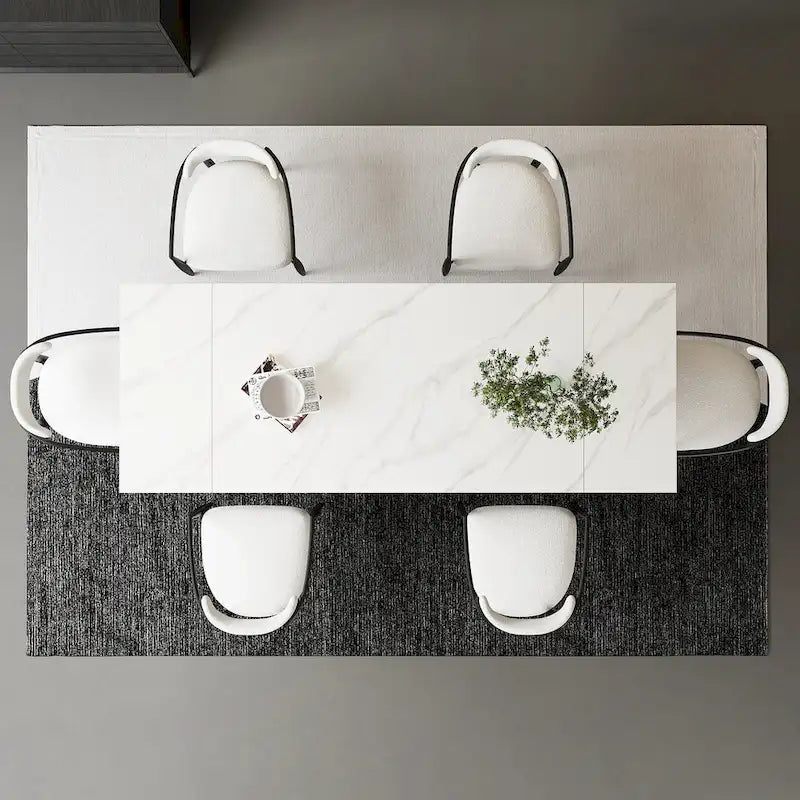 7 - Piece Extendable Sintered Stone Dining Table Dining Set With 6 Fabric Chairs