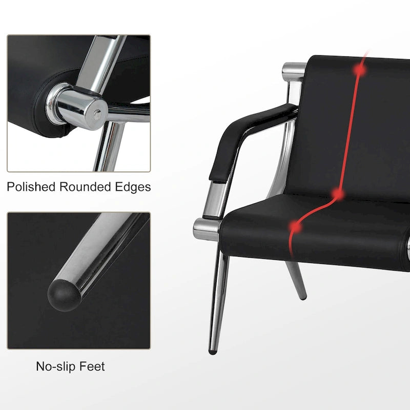 Kinbor 1/2/3-Seat Leather Waiting Chair Reception Bench for Salon Barber Bank Hospital