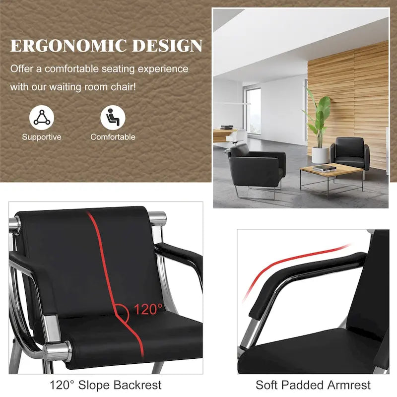 Kinbor 1/2/3-Seat Leather Waiting Chair Reception Bench for Salon Barber Bank Hospital