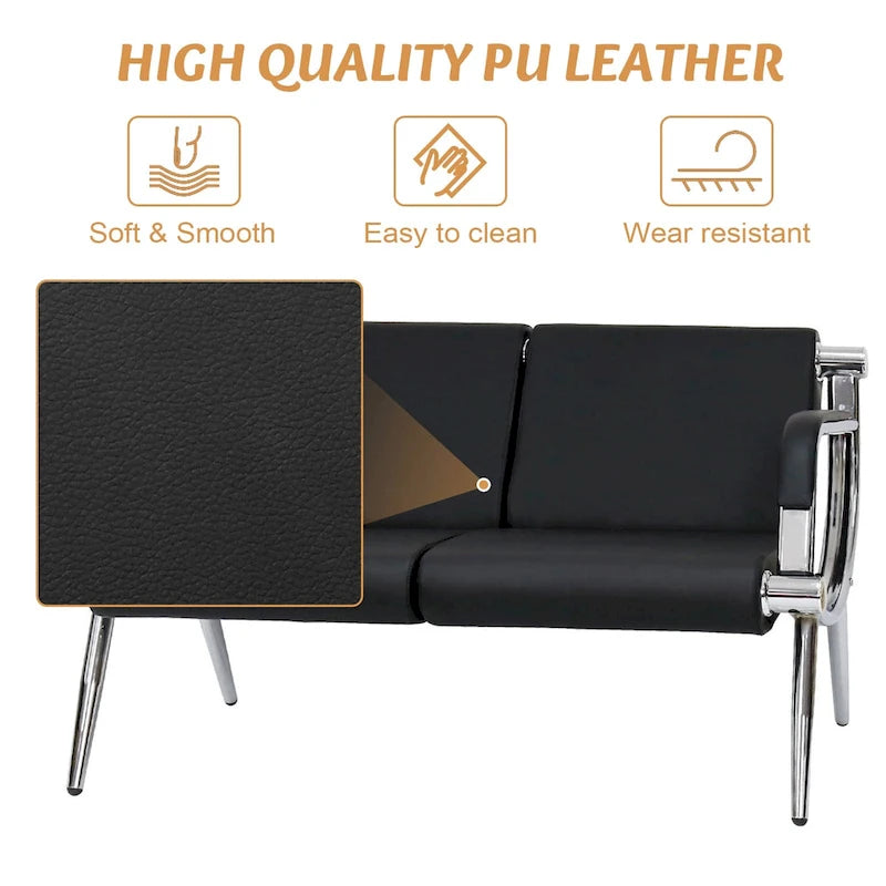 Kinbor 1/2/3-Seat Leather Waiting Chair Reception Bench for Salon Barber Bank Hospital