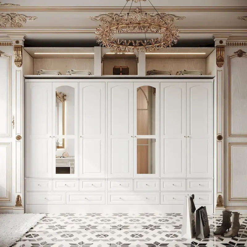 Modular Majesty Double Wardrobe Mirror-Front Storage Closet Armoires