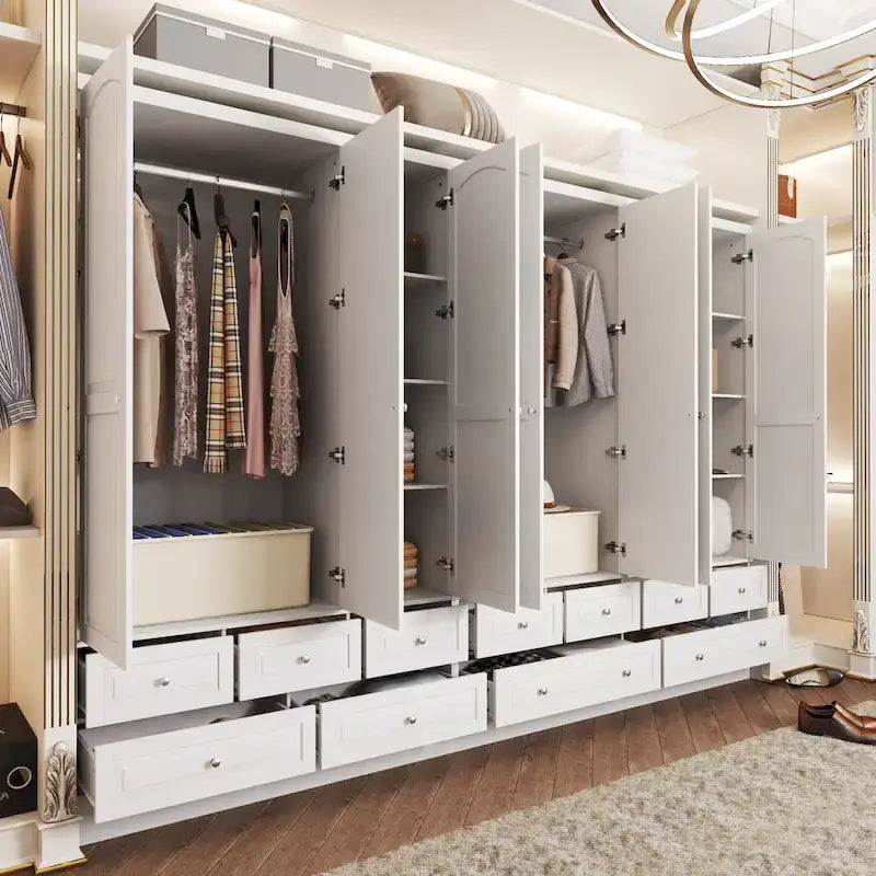 Modular Majesty Double Wardrobe Mirror-Front Storage Closet Armoires