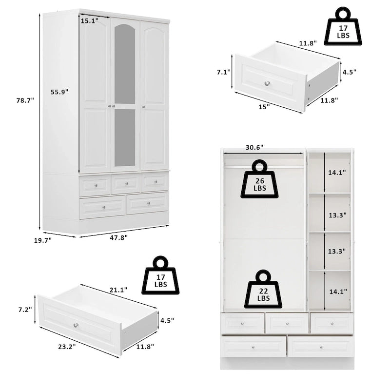 Modular Majesty Double Wardrobe Mirror-Front Storage Closet Armoires