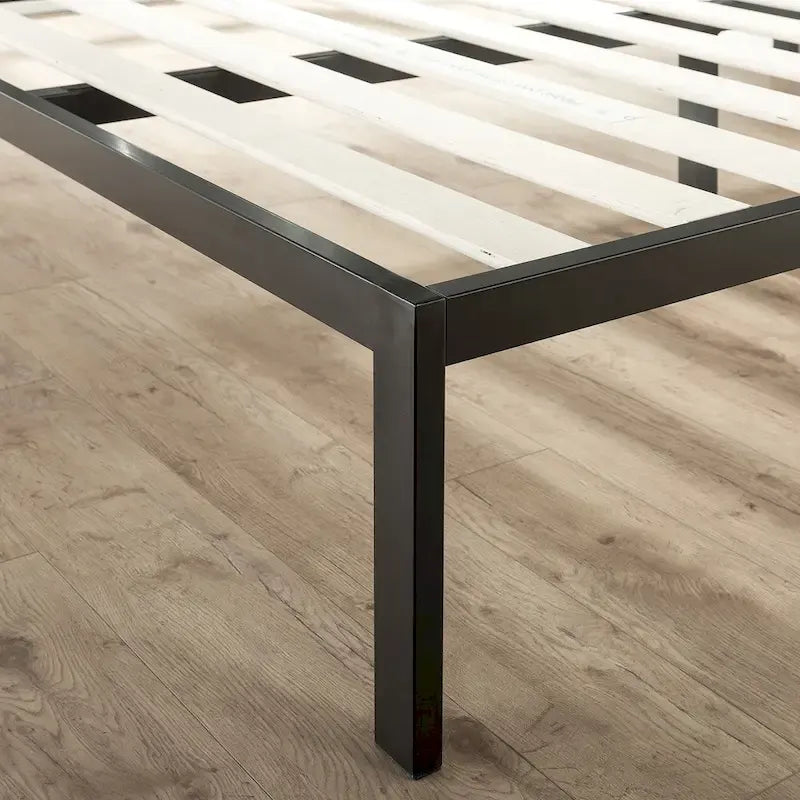 Priage by Zinus Black Steel Platform Bedframe w/ Grey Fabric Headboard