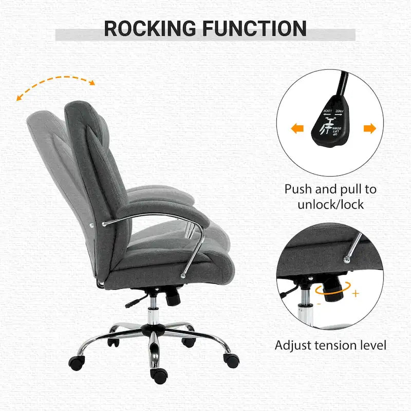 Vinsetto High Back Swivel Home Office Chair Task Ergonomic Linen Fabric Computer Chair, with Arm, Adjustable Height