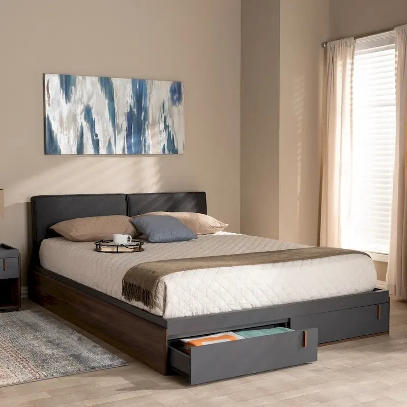 Contemporary Queen Size Platform Storage Bed