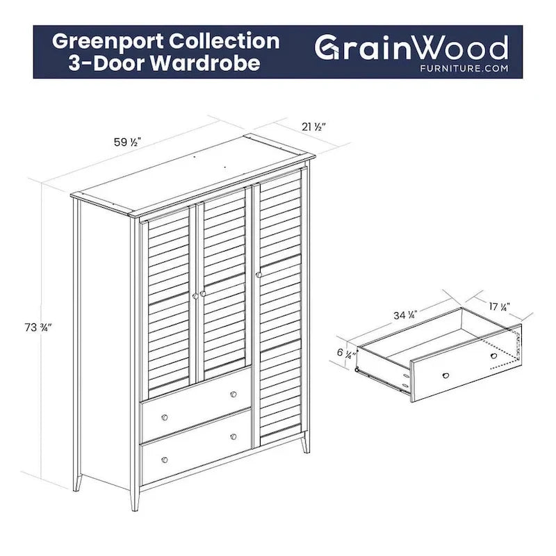 Grain Wood Furniture Greenport Solid Wood 3-door Armoire