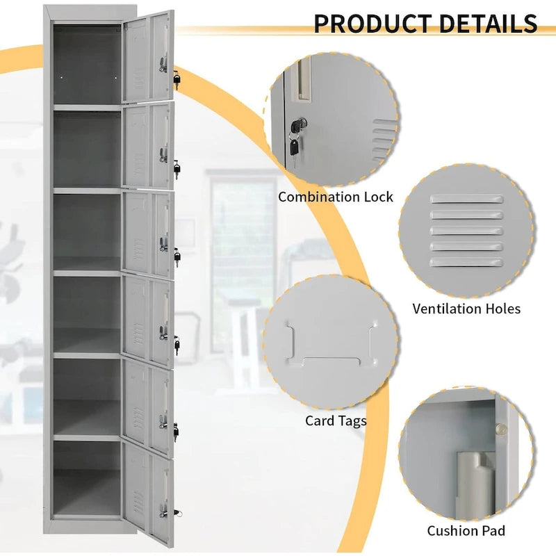 6 Doors Metal Locker Storage Cabinet for Home Office,School